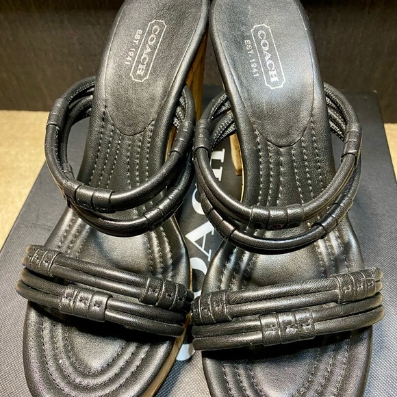 Coach Black Leather and Cork Slip On Sandals - Picture 6 of 7